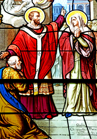 Deauville, France - september 27 2019 : stained glass window of the Saint Augustin church built in 1864のeditorial素材