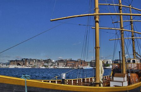 Oslo; Norway - august 8 2019 : old boat in the portの写真素材