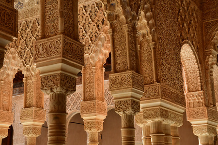 Granada; Spain - august 27 2019 : the Court of the Lions in the Alhambra palaceのeditorial素材