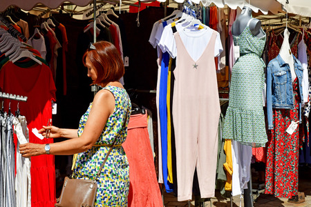 Saint Germain en Laye, France - july 16 2019 : cloth at the marketのeditorial素材