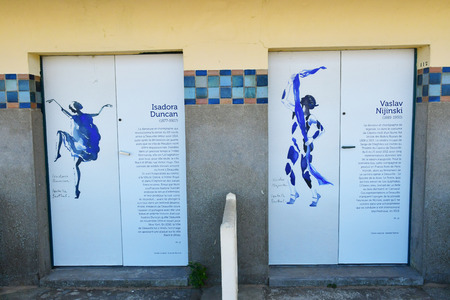 Deauville, France - september 27 2019 : the picturesque beach closets on promenade des Planches on the seasideのeditorial素材
