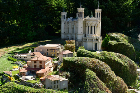 Elancourt; France - september 15 2019 : the basilica of Fourviere of Lyon in the France Miniature...