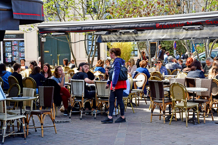 Saint Germain en Laye; France - april 20 2019 : bar in the picturesque city centreのeditorial素材