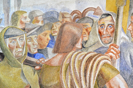 Palos de la Frontera; Spain - august 28 2019 : fresco of Daniel Velasquez Diaz in the Friary of la Rabidaのeditorial素材