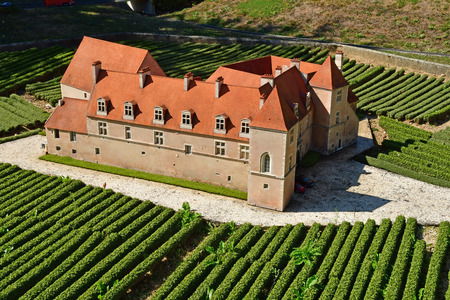 Elancourt; France - september 15 2019 : Le Clos de Vougeot castle in the France Miniature scale model parkのeditorial素材