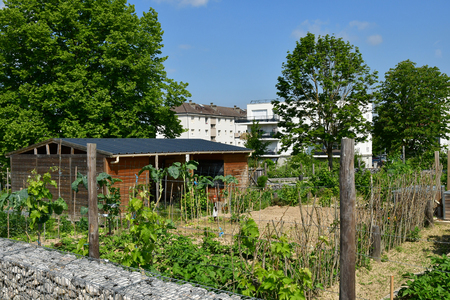 Les Mureaux; France - may 25 2019 : allotment garden near the Paul Raoult avenueのeditorial素材