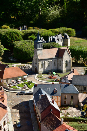 Elancourt; France - september 15 2019 : a typical village of Normandie in the France Miniature scale model parkのeditorial素材