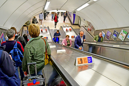 London, England - may 1 2019 : the tube in King cross Saint Pancras stationのeditorial素材