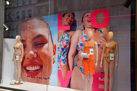 London, England - may 8 2019 : cloth shop in Oxford streetのeditorial素材