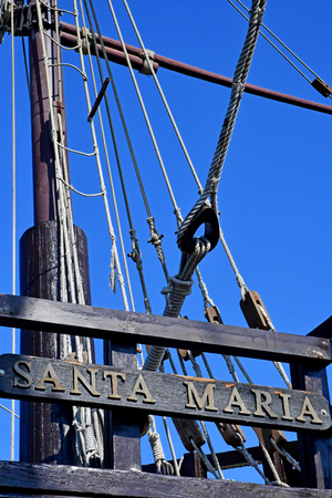Palos de la Frontera; Spain - august 28 2019 : wharf of the caravels created in 1994のeditorial素材