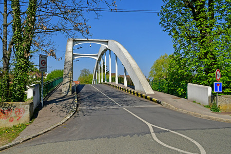 Poissy, France - april 11 2019 : old bridge of de Migneauxislandのeditorial素材