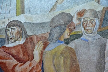 Palos de la Frontera; Spain - august 28 2019 : fresco of Daniel Velasquez Diaz in the Friary of la Rabidaのeditorial素材