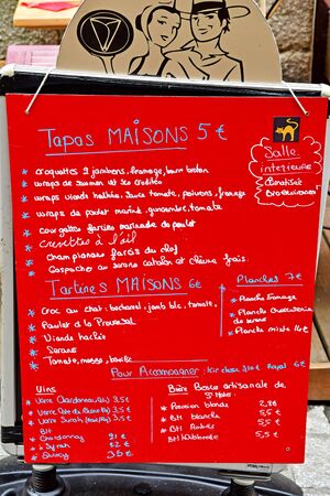 Dinan; France - july 28 2019 : menu of a restaurantのeditorial素材