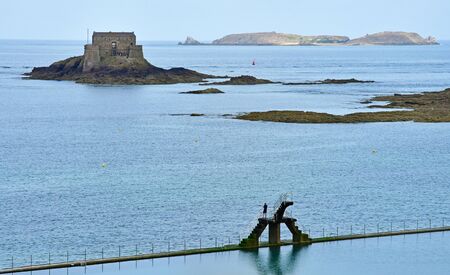 Saint Malo; France - july 28 2019 : big pool on the beachのeditorial素材