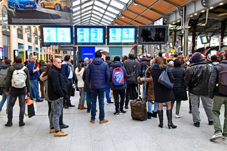 Paris; France - november 22 2019 : the Paris Saint Lazare station, in the 8th arrondissement