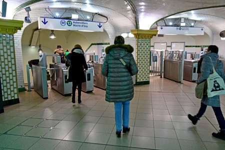 Paris; France - novembre 22 2019 : the subway at Saint Lazare station
