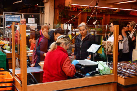 Paris; France - march 31 2019 : greengrocer in the Annonciation streetのeditorial素材