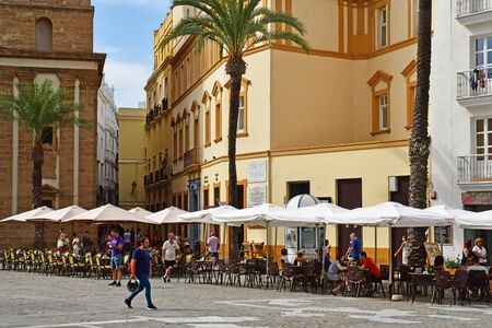 Cadiz; Spain - august 28 2019 : bar in the historical city centreの写真素材