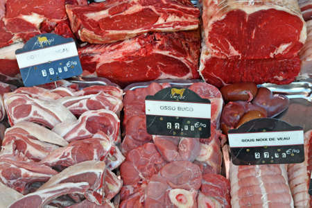 Rouen; France - september 21 2019 : meat at the marketのeditorial素材