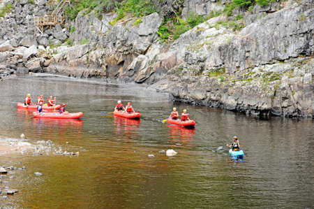 Quebec; Canada- june 25 2018 :  kayakers in the Park du Trou de la Fee in Desbiensのeditorial素材