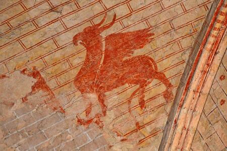 Vernouillet; France - may 18 2020 : 13 th century fresco in the historical Saint Etienne churchの写真素材