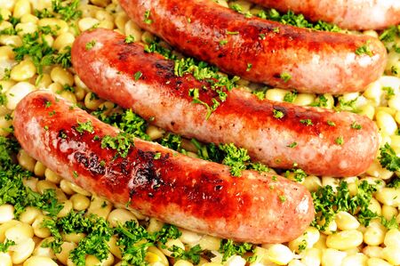 Verneuil sur Seine; France - may 6 2020 : Toulouse sausages and beans at the restaurantの写真素材