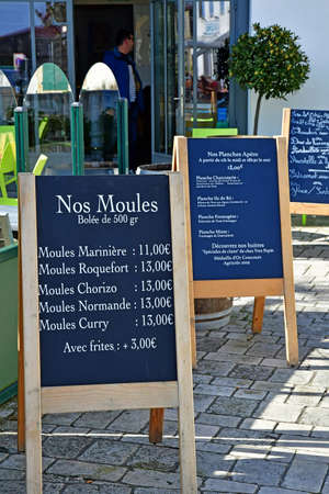 Ars en Re, Ile de Re,France - march 13 2020 : mussels menus in a restaurantのeditorial素材