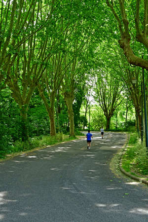 Medan; France - may 18 2020 : runners on a roadのeditorial素材