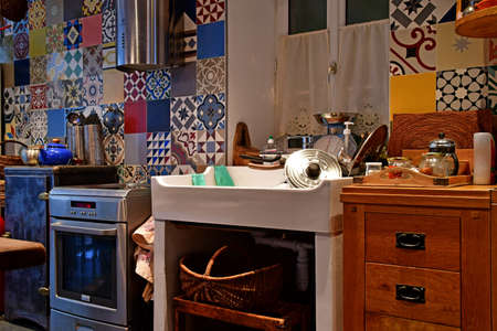 Saint Clement of the Whales; Island of Re; France - March 15 2020: an old kitchen in a country houseのeditorial素材