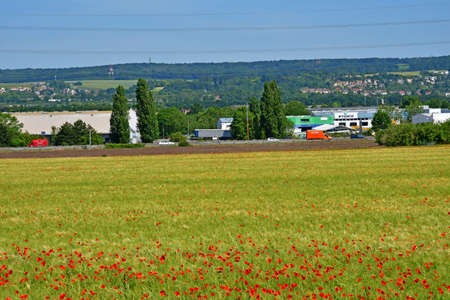 Aubergenville; France - May 18 2020: field near the A 13 motorwayのeditorial素材