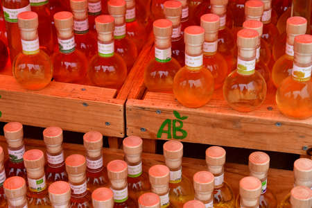 Jouy en josas; France - july 5 2020: organic cider vinegar at the farmhouse marketのeditorial素材