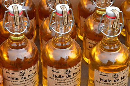 Jouy en josas; France - july 5 2020: bottles of walnut oil the farmhouse marketのeditorial素材