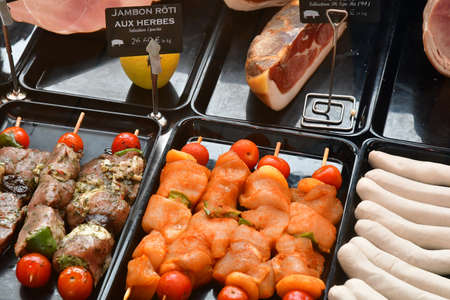 Jouy en josas; France - july 5 2020: meat at the farmhouse marketのeditorial素材