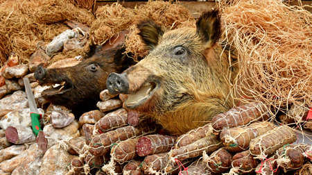 Loches; France - july 15 2020: saucisson at the marketのeditorial素材