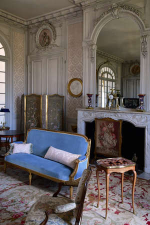 Valencay; France - july 13 2020: the blue salon of the castle of Talleyrand