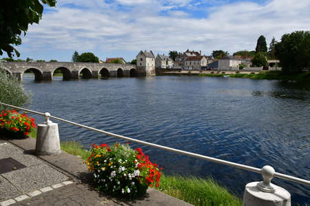 Montrichard; France - july 15 2020: the Cher river and the bridgeのeditorial素材