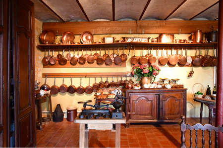 Cere la Ronde, France - july 15 2020: kitchen of the medieval castle of Montpouponのeditorial素材