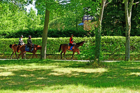 Laffitte Houses; France - May 30 2020: riders in the castle districtのeditorial素材