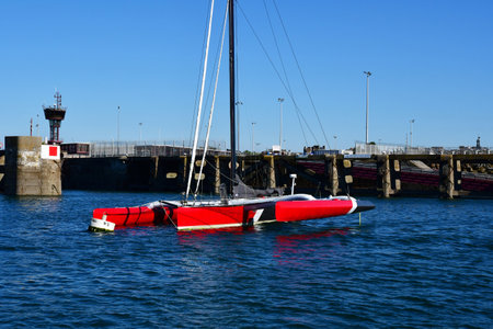 Saint Malo, France - September 7 2020: trimaran in the portのeditorial素材