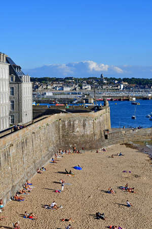Saint Malo, France - september 7 2020: the walled city beachのeditorial素材