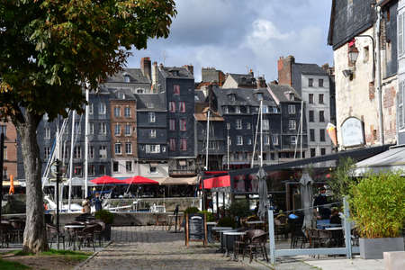 Honfleur; France - august 18 2020: restaurant near in the portのeditorial素材