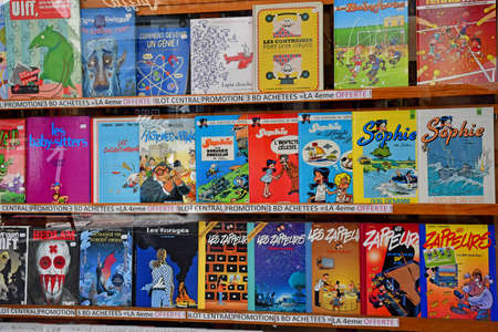 Tours; France - july 11 2020: comics shop in the old city centerのeditorial素材