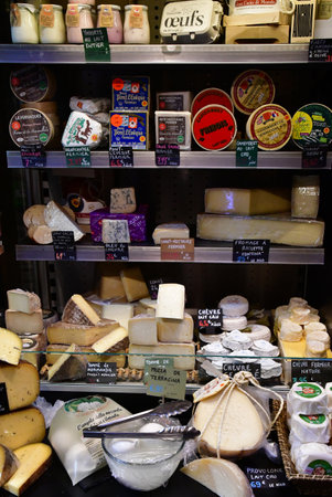 Cabourg, France - October 10 2020: stall of cheese at the catererのeditorial素材