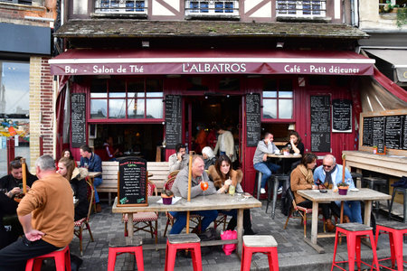 Honfleur; France - august 18 2020: restaurant in the city centerのeditorial素材
