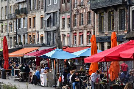 Honfleur; France - august 18 2020: restaurant in the city centerのeditorial素材