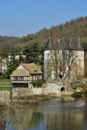 Vernon; France - march 7 2021: the old mill and the Tourelles castleのeditorial素材