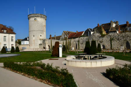 Vernon; France - March 7 2021: archives tower and the battlements in the Arts Gardenのeditorial素材