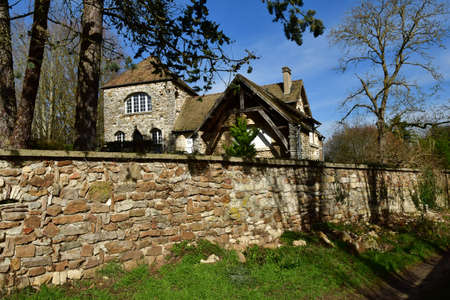 Wy says pretty village; France - february 21 2021: the village centerのeditorial素材