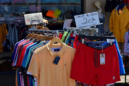 Arzon, France - june 6 2021: cloth shop in the Port du Crouesty