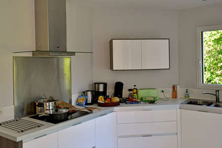 Le Tour du Parc, France - june 6 2021: modern kitchen in a vacation houseのeditorial素材